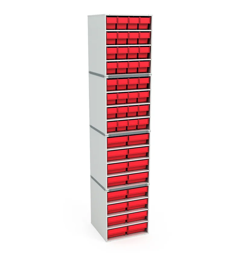 Стационарная кассетница ДиКом на 4 яруса (красные ящики)