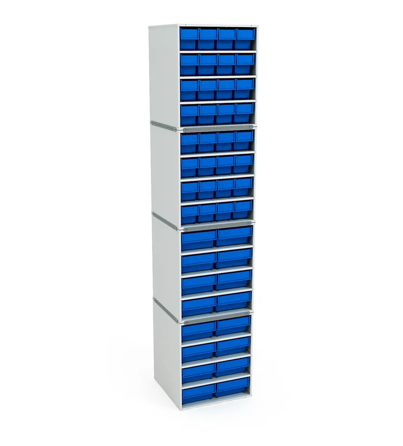 Стационарная кассетница ДиКом на 4 яруса (синие ящики)