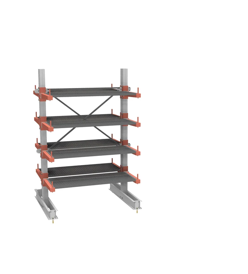 Стеллаж консольный СТ-062 двухсторонний (основной) 4 яруса с ограничителями и настилами