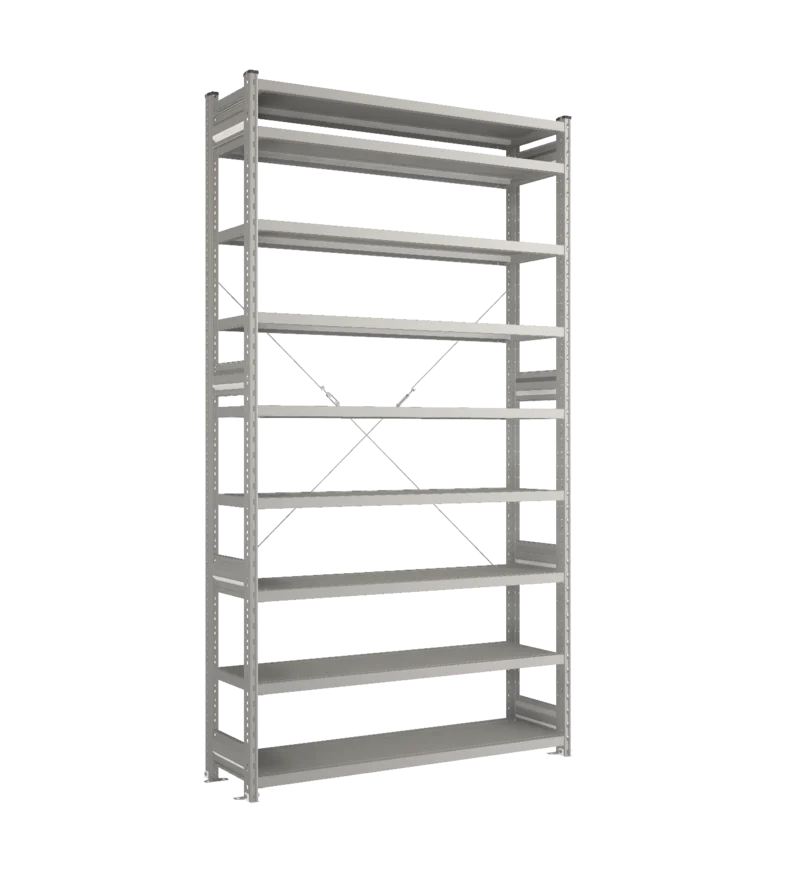 Стеллаж СТ-031-Цинк-2491-1300-400-9 полок-С добавлением ребра жесткости