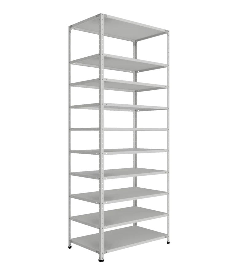 СТ-012 х 2500 х 1000 х окрашен. х 600 х 10 полок х RAL 7038 х Два ребра жесткости на полку