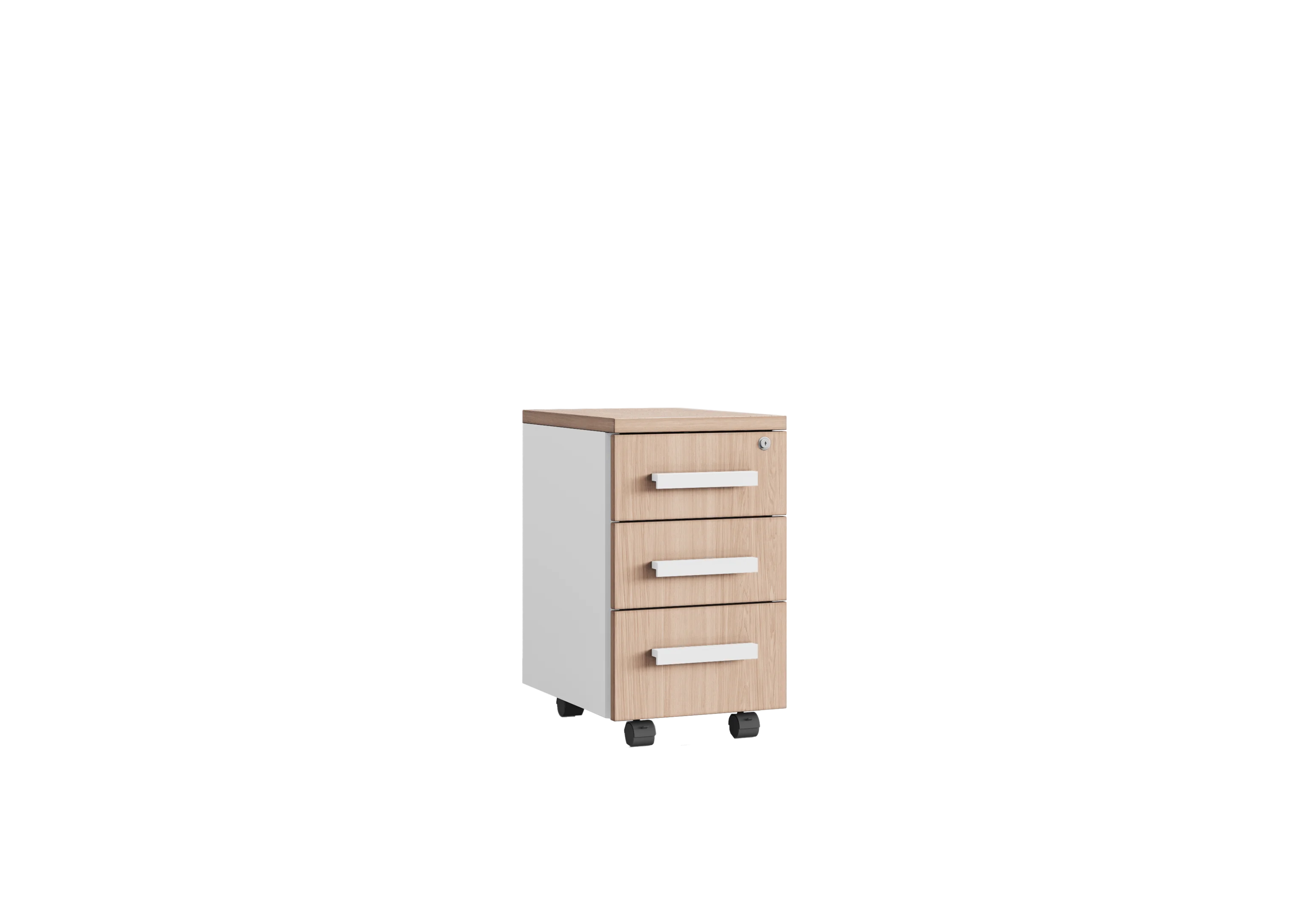 Тумба офисная TIMON S3 (с ручками) RAL 9016, Акация Лэйклэнд