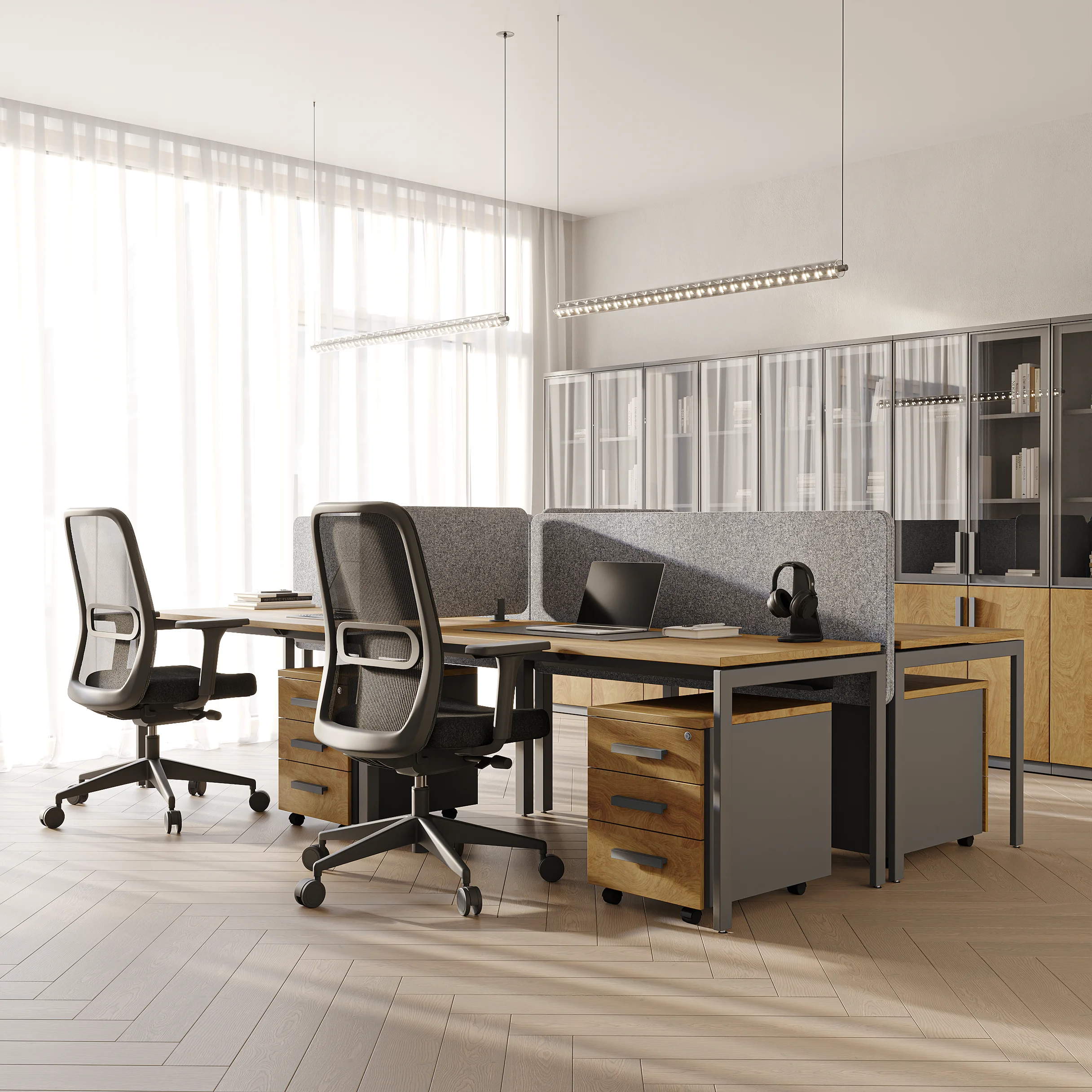 <p>Столы на 1, 2, 3, 4, 6 рабочих мест, угловые столы, бенч-системы. Надежный металлический каркас и качественные столешницы из ЛДСП. Столы можно дополнить акустическими экранами и офисными тумбами.</p>